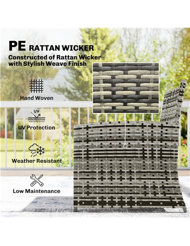 Outsunny 6 Piece Rattan Garden Furniture, Space-Saving Patio Furniture Set with Nesting Tables, Chairs, Stools, Cushions, Grey