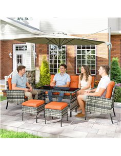 Outsunny 6 Pieces Rattan Garden Furniture Set with Dining Table and Cushions, Orange 2