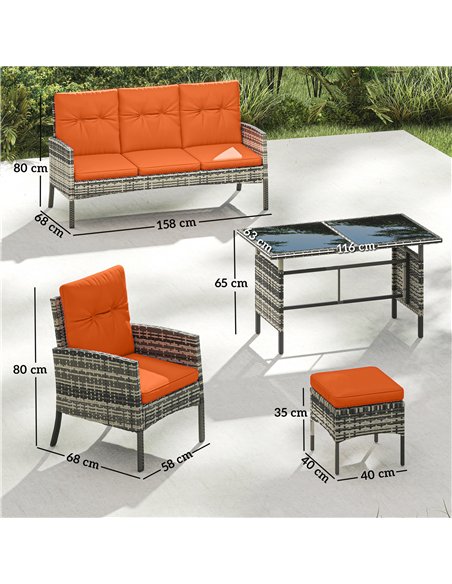 Outsunny 6 Pieces Rattan Garden Furniture Set with Dining Table and Cushions, Orange - pic 198819 | FastDaddyshop