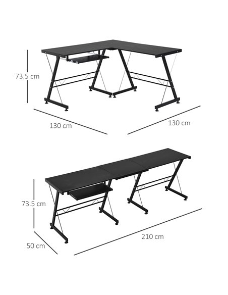 HOMCOM Office Gaming Work L Shape Desk with Keyboard Tray, Black - pic 19882 | FastDaddyshop
