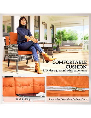 Outsunny 6 Pieces Rattan Garden Furniture Set with Dining Table and Cushions, Orange