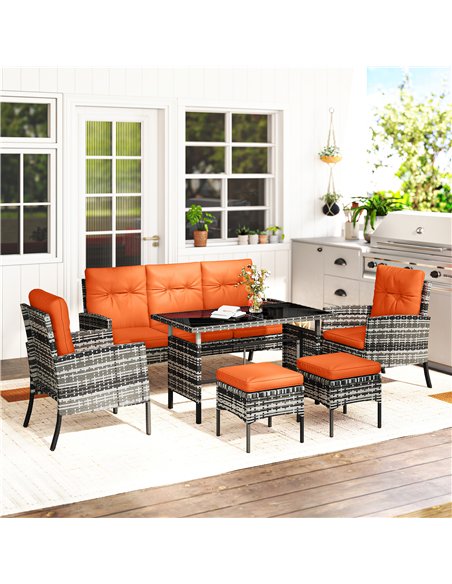 Outsunny 6 Pieces Rattan Garden Furniture Set with Dining Table and Cushions, Orange - pic 198823 | FastDaddyshop