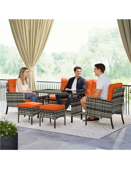 Outsunny 6 Pieces Rattan Garden Furniture Set with Dining Table and Cushions, Orange - pic 198824 | FastDaddyshop
