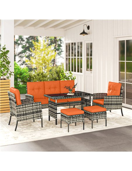 Outsunny 6 Pieces Rattan Garden Furniture Set with Dining Table and Cushions, Orange - pic 198825 | FastDaddyshop