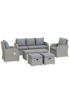Outsunny Six-piece Rattan Garden Furniture Set with Reclining Armchairs - Dark Grey