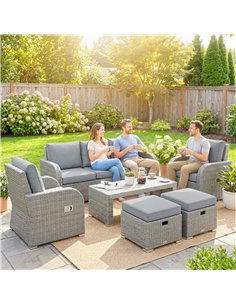 Outsunny Six-piece Rattan Garden Furniture Set with Reclining Armchairs - Dark Grey 2