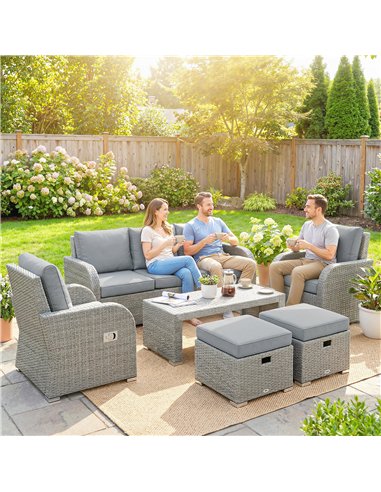 Outsunny Six-piece Rattan Garden Furniture Set with Reclining Armchairs - Dark Grey