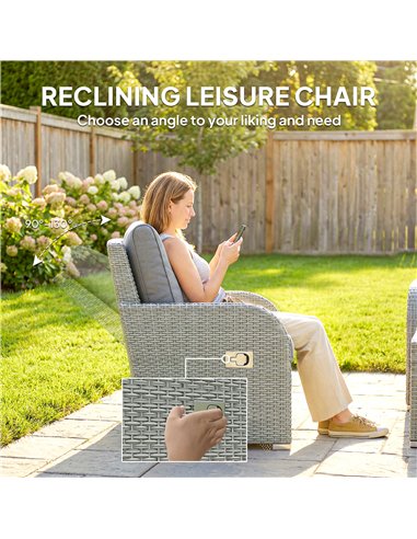 Outsunny Six-piece Rattan Garden Furniture Set with Reclining Armchairs - Dark Grey