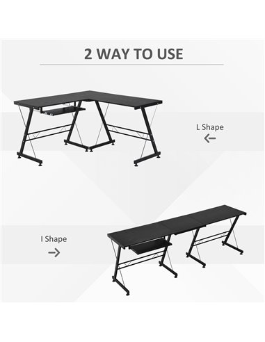HOMCOM Office Gaming Work L Shape Desk with Keyboard Tray, Black