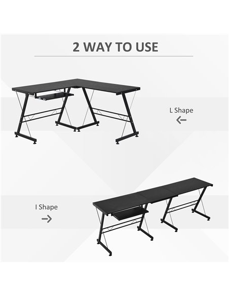 HOMCOM Office Gaming Work L Shape Desk with Keyboard Tray, Black - pic 19883 | FastDaddyshop