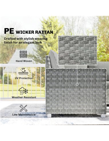 Outsunny 4 Piece Rattan Garden Furniture Set with Loveseat, 2 Armchairs, Glass-Top Table, Wicker Patio Conversation Set, Grey