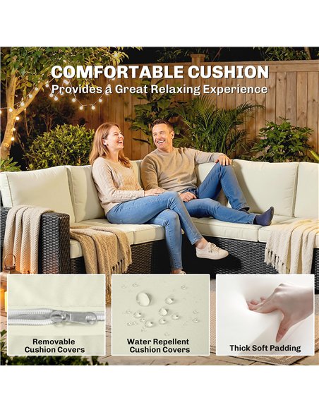 Outsunny 7 Pieces PE Rattan Garden Furniture Set, 50,000 BTU Gas Fire Pit Table, Double Corner Sofa and 3 Footstools - pic 198848 | FastDaddyshop