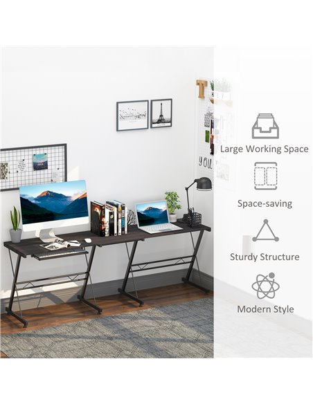 HOMCOM Office Gaming Desk L Shape Straight Corner Table Computer Work Station Laminated Sturdy Comfort w/ Keyboard Tray Black - pic 19885 | FastDaddyshop