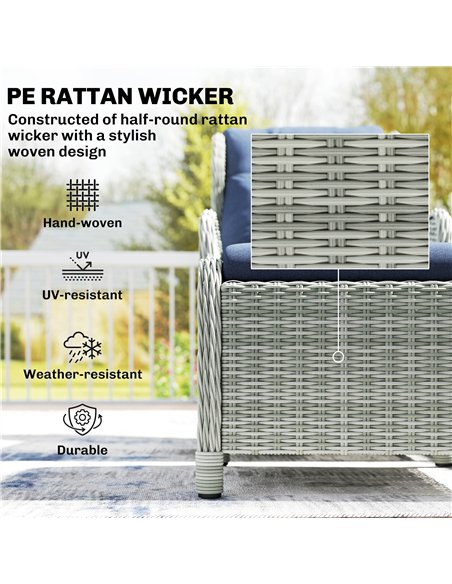 Outsunny 5 Piece Garden Furniture Set, Rattan Reclining Garden Chair Set of 2 with Footstool and Cushion for Balcony, Dark Blue - pic 198856 | FastDaddyshop