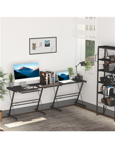 HOMCOM Office Gaming Desk L Shape Straight Corner Table Computer Work Station Laminated Sturdy Comfort w/ Keyboard Tray Black - pic 19886 | FastDaddyshop