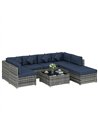 Outsunny 8 Pieces PE Rattan Corner Sofa Set, Outdoor Garden Furniture Set, Patio Wicker Sofa Seater with Cushion, Dark Blue