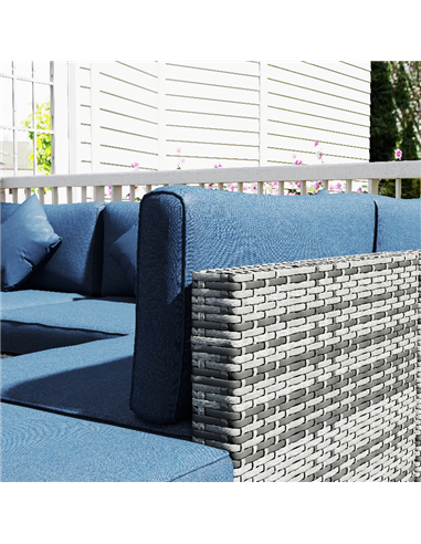 Outsunny 8 Pieces PE Rattan Corner Sofa Set, Outdoor Garden Furniture Set, Patio Wicker Sofa Seater with Cushion, Dark Blue