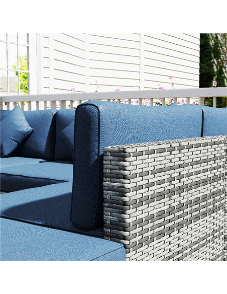 Outsunny 8 Pieces PE Rattan Corner Sofa Set, Outdoor Garden Furniture Set, Patio Wicker Sofa Seater with Cushion, Dark Blue - pic 198869 | FastDaddyshop