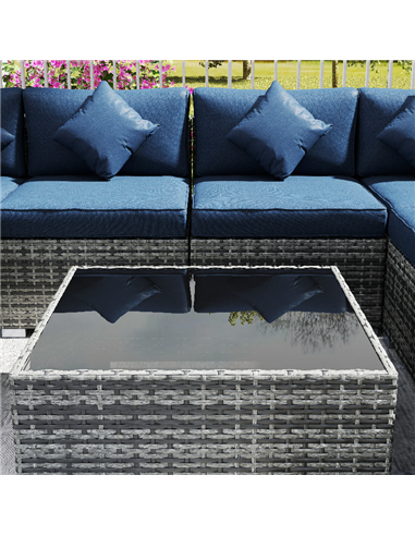 Outsunny 8 Pieces PE Rattan Corner Sofa Set, Outdoor Garden Furniture Set, Patio Wicker Sofa Seater with Cushion, Dark Blue