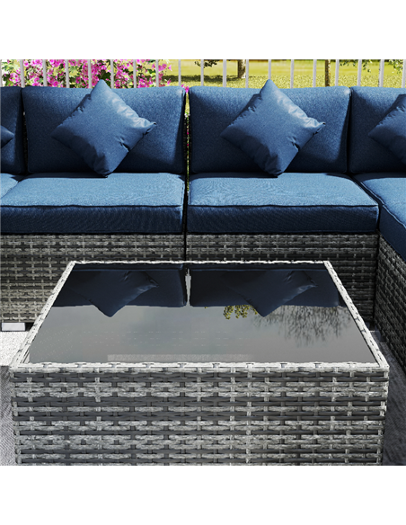 Outsunny 8 Pieces PE Rattan Corner Sofa Set, Outdoor Garden Furniture Set, Patio Wicker Sofa Seater with Cushion, Dark Blue - pic 198870 | FastDaddyshop