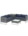Outsunny 4 Piece Rattan Garden Furniture Set, Outdoor Corner Sofa Set with Storage Table, Loveseats, Cushions - Dark Blue