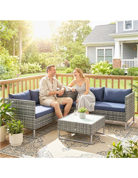 Outsunny 4 Piece Rattan Garden Furniture Set, Outdoor Corner Sofa Set with Storage Table, Loveseats, Cushions - Dark Blue - pic 198872 | FastDaddyshop
