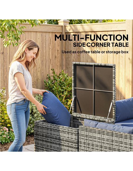 Outsunny 4 Piece Rattan Garden Furniture Set, Outdoor Corner Sofa Set with Storage Table, Loveseats, Cushions - Dark Blue - pic 198874 | FastDaddyshop