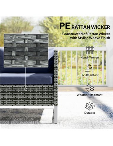 Outsunny 4 Piece Rattan Garden Furniture Set, Outdoor Corner Sofa Set with Storage Table, Loveseats, Cushions - Dark Blue