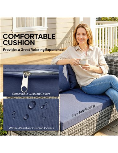 Outsunny 4 Piece Rattan Garden Furniture Set, Outdoor Corner Sofa Set with Storage Table, Loveseats, Cushions - Dark Blue