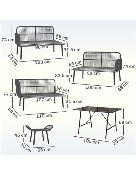 Outsunny 6 Piece Rattan Garden Furniture Set, 8 Seater Garden Corner Sofa with Cushions and Glass Top Table, Orange - pic 198882 | FastDaddyshop