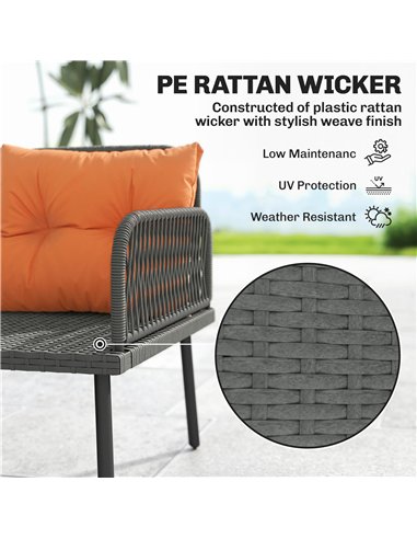 Outsunny 6 Piece Rattan Garden Furniture Set, 8 Seater Garden Corner Sofa with Cushions and Glass Top Table, Orange