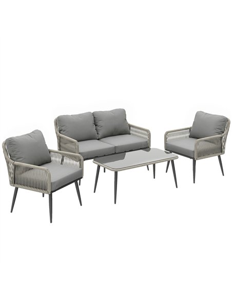 Outsunny Rattan Garden Furniture Set, 4 Piece Outdoor Patio Furniture with Tempered Glass Table and Chairs, Indoor Balcony Conse - pic 198889 | FastDaddyshop