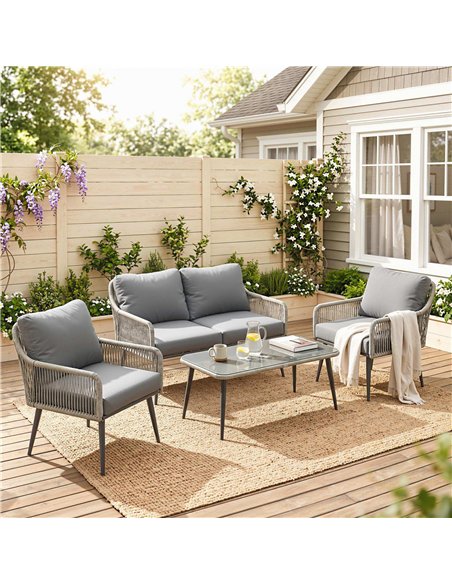 Outsunny Rattan Garden Furniture Set, 4 Piece Outdoor Patio Furniture with Tempered Glass Table and Chairs, Indoor Balcony Conse - pic 198890 | FastDaddyshop