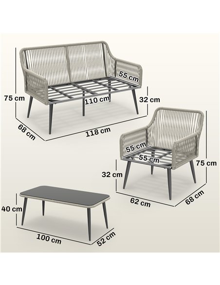 Outsunny Rattan Garden Furniture Set, 4 Piece Outdoor Patio Furniture with Tempered Glass Table and Chairs, Indoor Balcony Conse - pic 198891 | FastDaddyshop