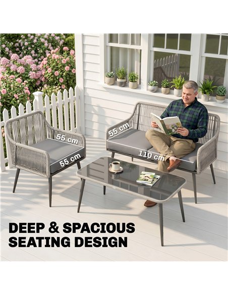 Outsunny Rattan Garden Furniture Set, 4 Piece Outdoor Patio Furniture with Tempered Glass Table and Chairs, Indoor Balcony Conse - pic 198892 | FastDaddyshop