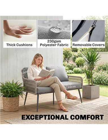 Outsunny Rattan Garden Furniture Set, 4 Piece Outdoor Patio Furniture with Tempered Glass Table and Chairs, Indoor Balcony Conse