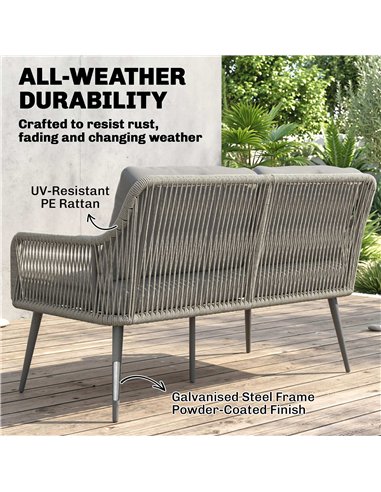 Outsunny Rattan Garden Furniture Set, 4 Piece Outdoor Patio Furniture with Tempered Glass Table and Chairs, Indoor Balcony Conse