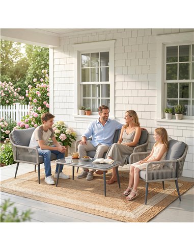 Outsunny Rattan Garden Furniture Set, 4 Piece Outdoor Patio Furniture with Tempered Glass Table and Chairs, Indoor Balcony Conse