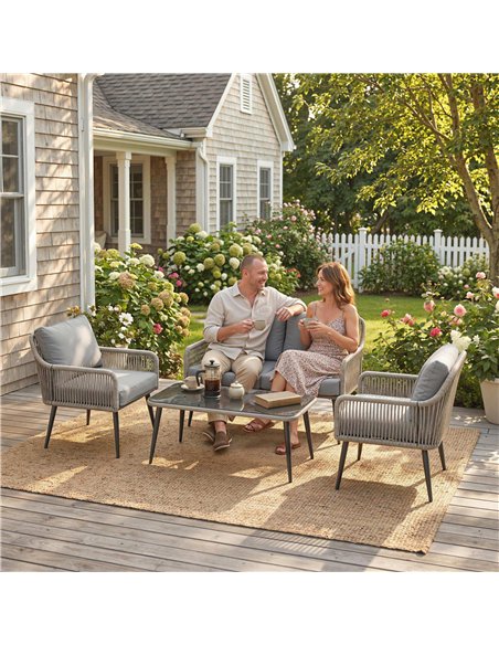 Outsunny Rattan Garden Furniture Set, 4 Piece Outdoor Patio Furniture with Tempered Glass Table and Chairs, Indoor Balcony Conse - pic 198897 | FastDaddyshop