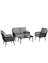 Outsunny Rattan Garden Furniture Set, 4 Piece Outdoor Patio Furniture with Tempered Glass Table and Chairs, Indoor Balcony Conse