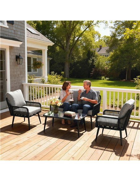 Outsunny Rattan Garden Furniture Set, 4 Piece Outdoor Patio Furniture with Tempered Glass Table and Chairs, Indoor Balcony Conse - pic 198900 | FastDaddyshop