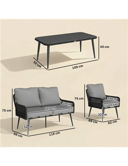 Outsunny Rattan Garden Furniture Set, 4 Piece Outdoor Patio Furniture with Tempered Glass Table and Chairs, Indoor Balcony Conse - pic 198901 | FastDaddyshop