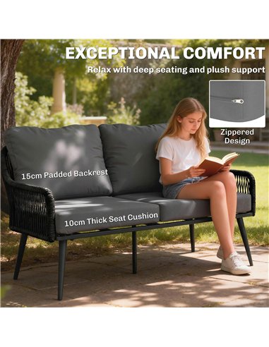 Outsunny Rattan Garden Furniture Set, 4 Piece Outdoor Patio Furniture with Tempered Glass Table and Chairs, Indoor Balcony Conse
