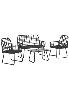 Outsunny 4 Piece Rattan Garden Furniture Set, Outdoor Patio Furniture with Loveseat, Armchairs and Coffee Table