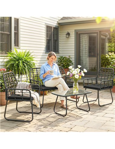 Outsunny 4 Piece Rattan Garden Furniture Set, Outdoor Patio Furniture with Loveseat, Armchairs and Coffee Table