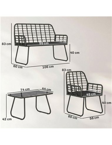Outsunny 4 Piece Rattan Garden Furniture Set, Outdoor Patio Furniture with Loveseat, Armchairs and Coffee Table