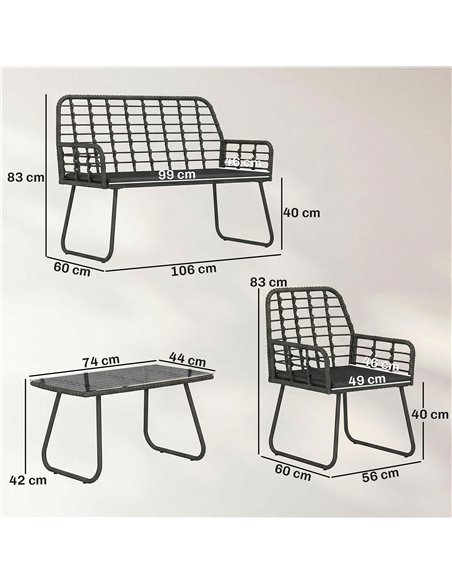 Outsunny 4 Piece Rattan Garden Furniture Set, Outdoor Patio Furniture with Loveseat, Armchairs and Coffee Table - pic 198909 | FastDaddyshop