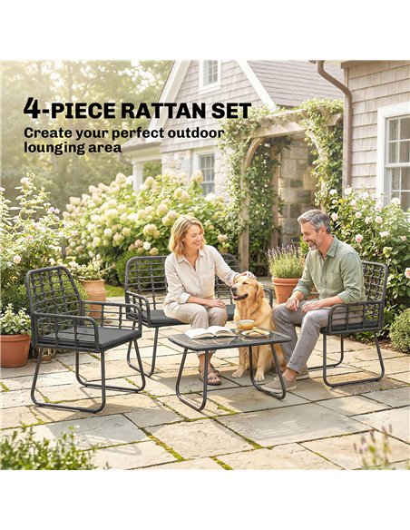 Outsunny 4 Piece Rattan Garden Furniture Set, Outdoor Patio Furniture with Loveseat, Armchairs and Coffee Table - pic 198910 | FastDaddyshop