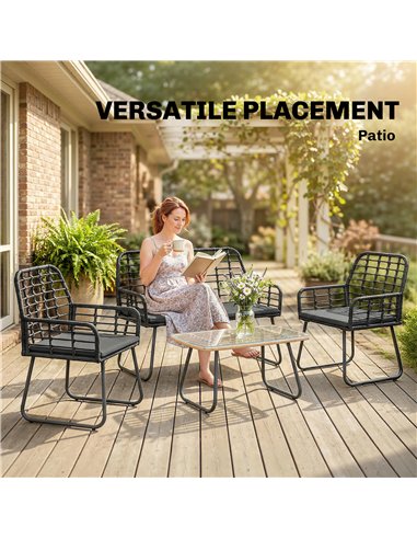 Outsunny 4 Piece Rattan Garden Furniture Set, Outdoor Patio Furniture with Loveseat, Armchairs and Coffee Table