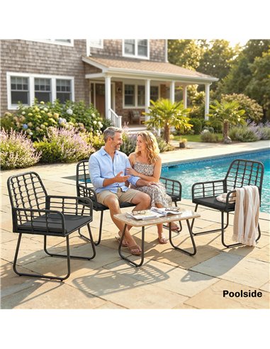 Outsunny 4 Piece Rattan Garden Furniture Set, Outdoor Patio Furniture with Loveseat, Armchairs and Coffee Table